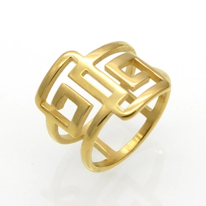 Bague Anneau Minimaliste en Acier Inoxydable 316L Double Couche Ajouré Motif Grec pour Hommes Femmes Bijoux de Mode