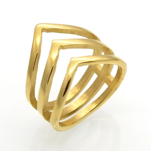Anello a Fascia Tripla Ondulato in Acciaio Inossidabile 316L Minimalista per Donna Placcato Sottovuoto Gioielli di Moda