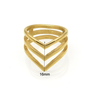 Anello minimalista a tre strati dorato a forma di V con altezza della fascia 16mm