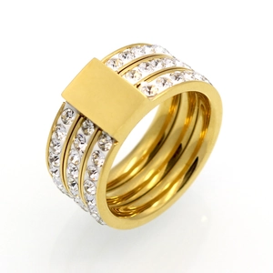 Bague En Acier Inoxydable À La Mode Avec Triple Rangée De Strass Et Plaque Métallique Rectangulaire Bijoux Pour Unisexe