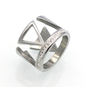Modern geometric titanium steel ring with sparkling triangular diamond accents in silver