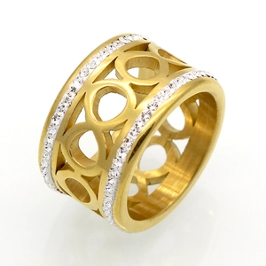 Hollow Infinity Ring 316L Stainless Steel Double Row Rhinestone Fashion Jewelry For Women