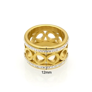 12mm golden infinity symbol ring with double row of diamonds in stainless steel