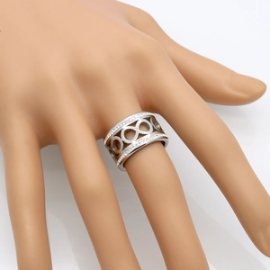Silver infinity ring with double row of diamonds on hand model for women's fashion