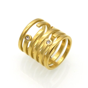 Stainless Steel 6 Layer Intertwined Spiral Ring Wide Band Vacuum Plated Zircon Inlaid Korean Fashion Simple Jewelry