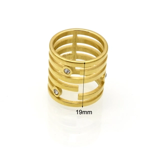 Minimalist gold titanium steel ring with six layered bands and white zircon stones
