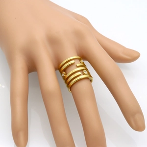 Minimalist six-layer gold-plated titanium steel wide ring with white zircons for women