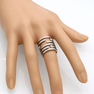 Minimalist six-layer silver titanium steel ring with crystal accents on female finger