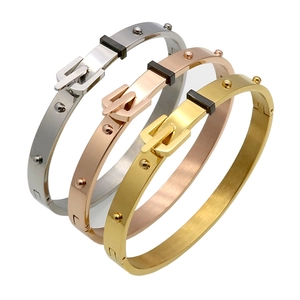 Stainless Steel Bangle Bracelet With Belt Buckle Clasp And Rivet Studs Vintage Punk Style For Women And Men