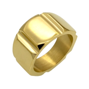 Wide Band Ring Stainless Steel Geometric Grooved Punk Style Mechanical Design Unisex Fashion Jewelry