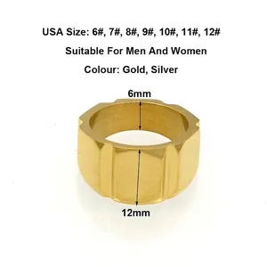 Polished stainless steel gear ring with gold finish and side grooves for men and women