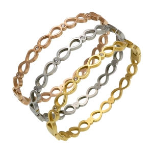 Bracelet Jonc Creux En Acier Inoxydable Symbole Infini Avec Strass Bijoux Élégants Cadeau Pour Femmes