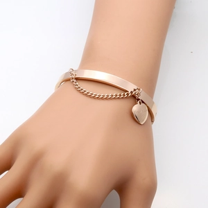 Rose gold stainless steel double-layer heart charm bracelet with s925 engraving