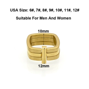 Bague carrée à trois couches en acier titane doré pour hommes et femmes, 12mm large