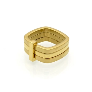 Bague carrée à trois couches en acier titane doré avec barre verticale moderne
