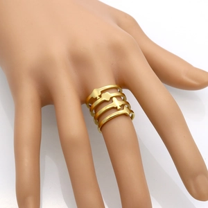 Minimalist gold titanium steel multi-layer ring featuring heart and cross charms