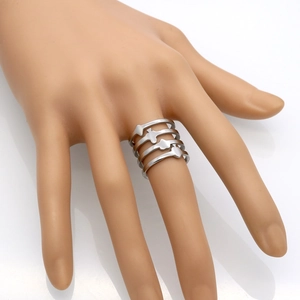 Minimalist silver multi-layer titanium steel ring featuring cross and heart charms
