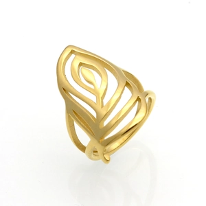 Bague Feuille Évidée Acier Inoxydable 316L Poli Miroir Placage Sous Vide Style Forêt Rétro Bijoux Mode Simple Unisexe