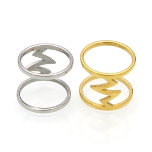 Minimalist double layer lightning bolt rings in polished gold and silver finish