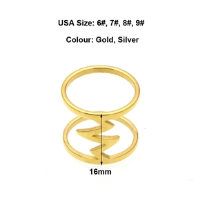 Double-layered lightning bolt ring in gold and silver finish, 16mm height design
