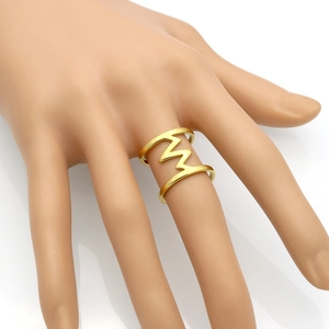 Minimalist gold lightning bolt double layer ring featuring a geometric openwork design