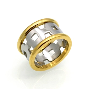 Bicolour Geometric Hollow Out Ring Titanium Steel Polished Minimalist Band Jewelry Accessory For Men And Women Modern Style