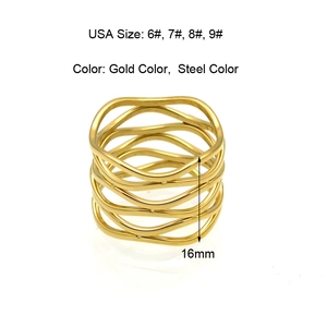 Minimalist multi-layer wavy geometric titanium steel ring in gold and steel color
