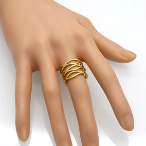 Minimalist golden titanium steel wave ring with multi-layer hollow geometric design