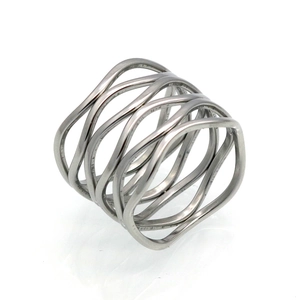 Minimalist silver wavy multi-layer geometric titanium steel ring for modern women