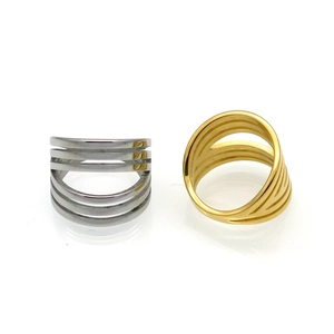 Minimalist multi-layer hollow rings in gold and silver finish with polished stainless steel