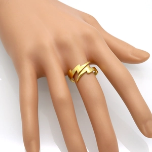 Adjustable gold lightning bolt ring for women with minimalist open-ended design
