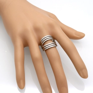 Minimalist silver multi-layered open ring with parallel bands for women and men