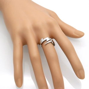 Modern silver lightning bolt open ring featuring a minimalist adjustable design on hand