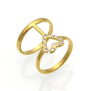 Double Layer Heart Ring 316L Stainless Steel Rhinestone Pave Hollow Heart Minimalist Fashion Jewelry For Women