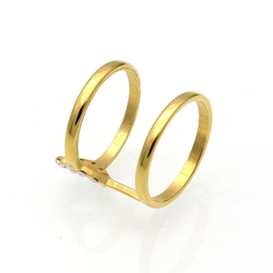 Minimalist gold titanium double band ring featuring elegant heart shaped diamond accents