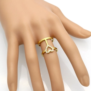 Chic double-layered gold titanium steel ring with a sparkling crystal heart motif