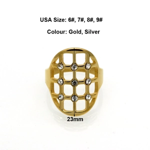 Modern gold hollow-out shield ring with sparkling rhinestones in a minimalist design