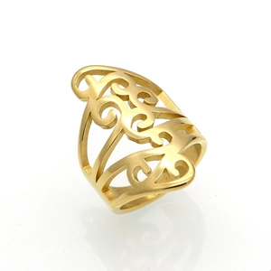 Vintage Scrollwork Hollow Out Wide Band Ring 316L Stainless Steel High Polished Shield Pattern Fashion Jewelry For Men Women
