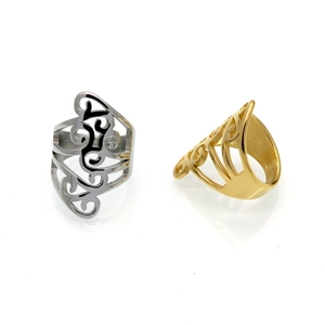 Minimalist multi-layer hollow shield ring in polished gold and silver steel finish