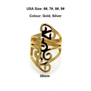 Golden multi-layer shield镂空 patterned titanium steel ring for women in 30mm height