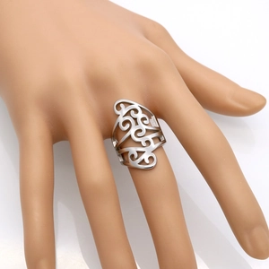Minimalist multi-layer hollowed-out vintage pattern silver titanium steel ring for women