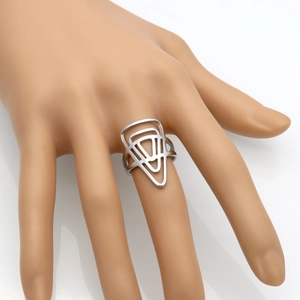 Minimalist silver geometric hollow triangle ring in stainless steel for a modern look