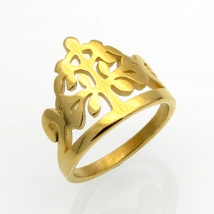 Bague Creuse Arbre De Vie Couronne Acier Inoxydable 316L Placage À Vide Bijoux De Mode Pour Femmes Accessoire Poli