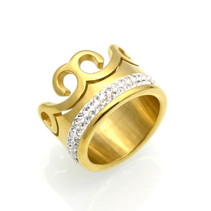 Bague Couronne En Acier Inoxydable Avec Double Rangée De Pavé De Zircone Bijoux De Mode Cadeau