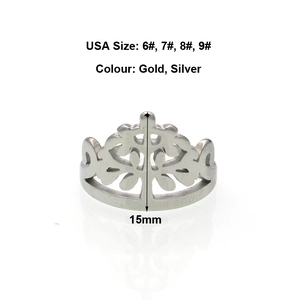 Bague couronne ajourée en acier inoxydable argenté pour femme avec hauteur 15mm