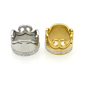 Bagues couronne en acier titane avec double rangée de cristaux en or et argent