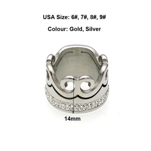 Bague couronne en argent poli avec double rangée de zircons, tailles US 6 à 9