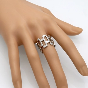 Minimalist wide rectangular hollow geometric stainless steel ring in silver finish