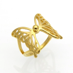 Anillo de Alas de Mariposa Huecas de Acero Inoxidable 316L Chapado en Oro Plata Joyería Minimalista para Mujer Regalo
