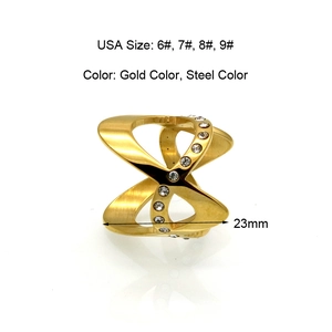 Geometrischer X-Ring mit Diamanten in Gold-Finish für Damen, US-Größe 6-9